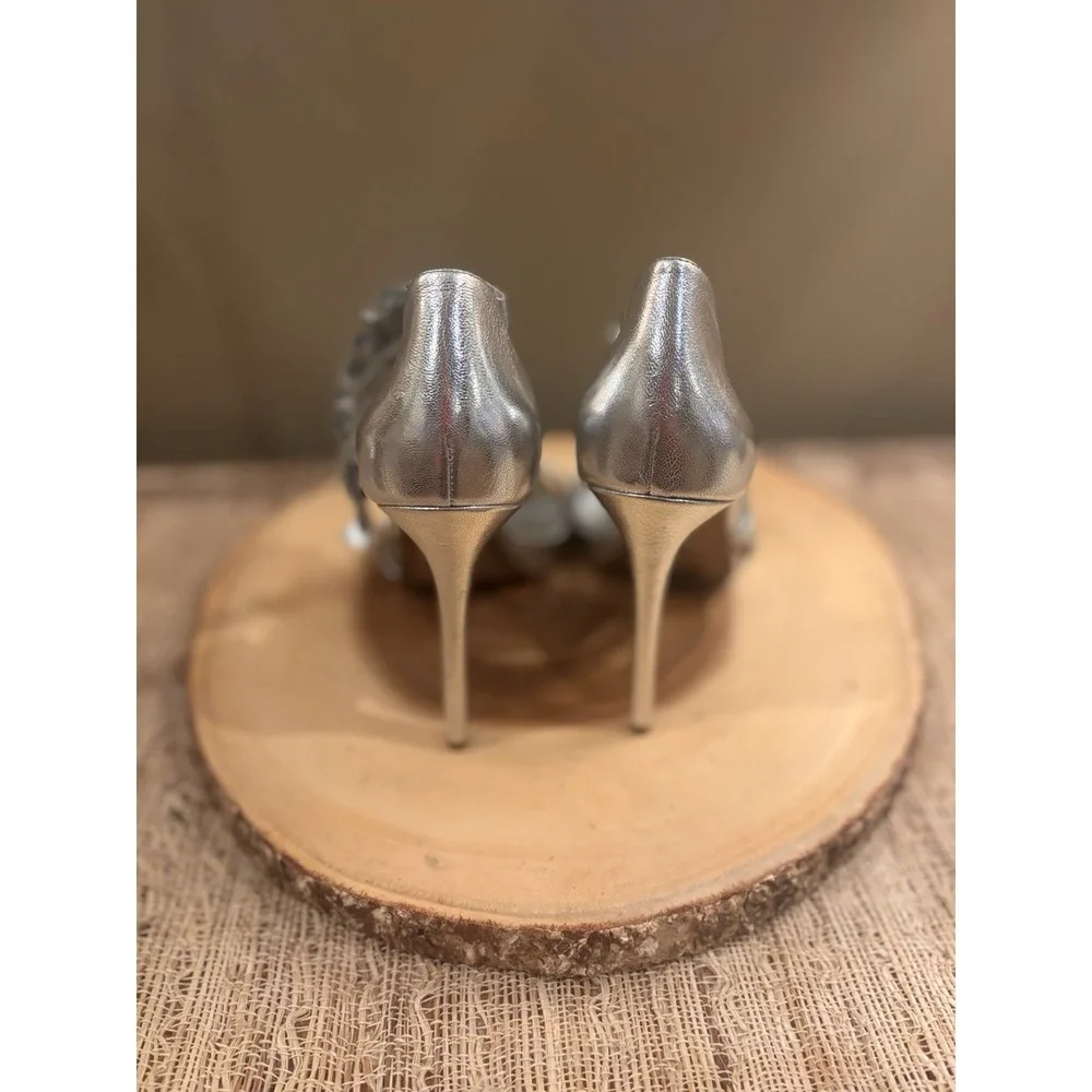 NEW MICHAEL KORS Bella‎ Ruffle Platform Sandals, Silver Size 8